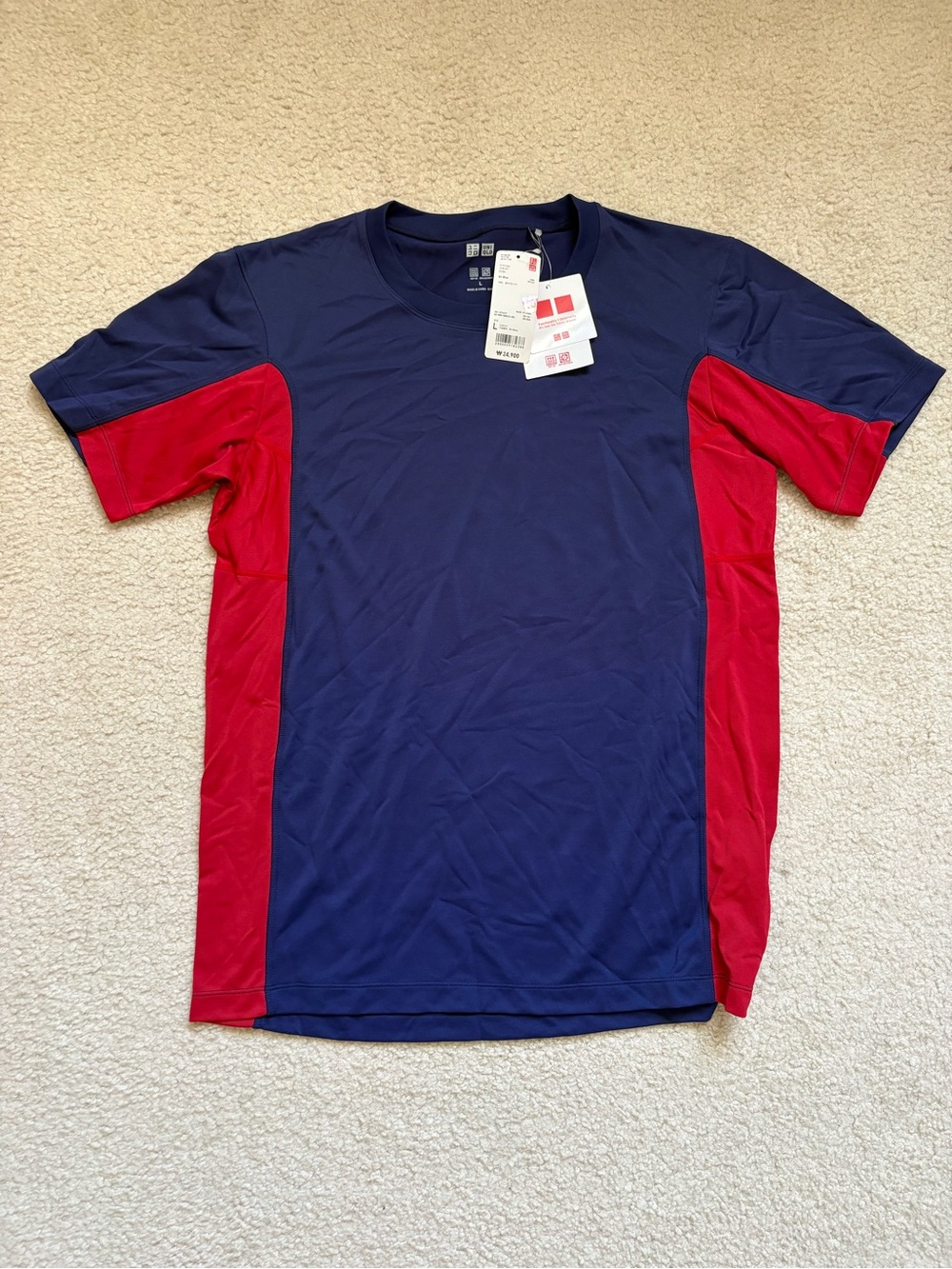 Uniqlo Dry-Ex Performance shirt red and blue athleisure sz L sportswear training